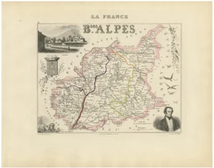 Map of Basses-Alpes France with Digne and Lavender Region by Vuillemin, c.1850