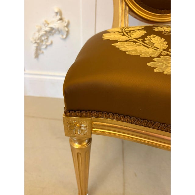 Large Vintage Louis XVI Style Giltwood Dining Chairs with Silk Damask Upholstery, 1940, Set of 42 For Sale - Image 18 of 18