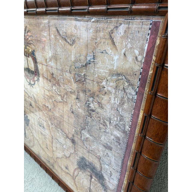 Wood Vintage Winn Devon "Nova Totius" Framed Decorative Map Print in Faux Bamboo Wood Frame | British Colonial Coastal Wall Art For Sale - Image 7 of 13