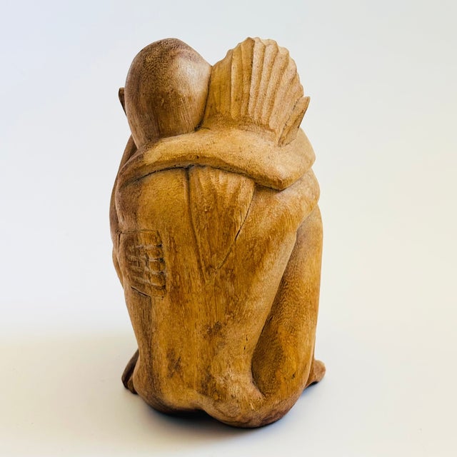 Vintage Folk Art Embracing Couple Carved Wood Sculpture For Sale In San Francisco - Image 6 of 13