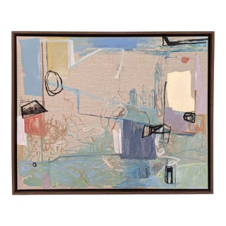 Framed Abstract Oil Painting on Linen "Disturbances" For Sale