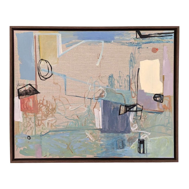 Framed Abstract Oil Painting on Linen "Disturbances" For Sale