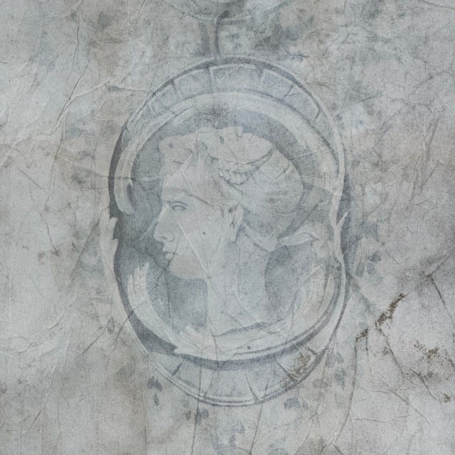 Late 19th Century Large & Unusual Salvaged French Canvas Panel of Hand Painted Cameo & Design in Faint Blue For Sale - Image 5 of 9