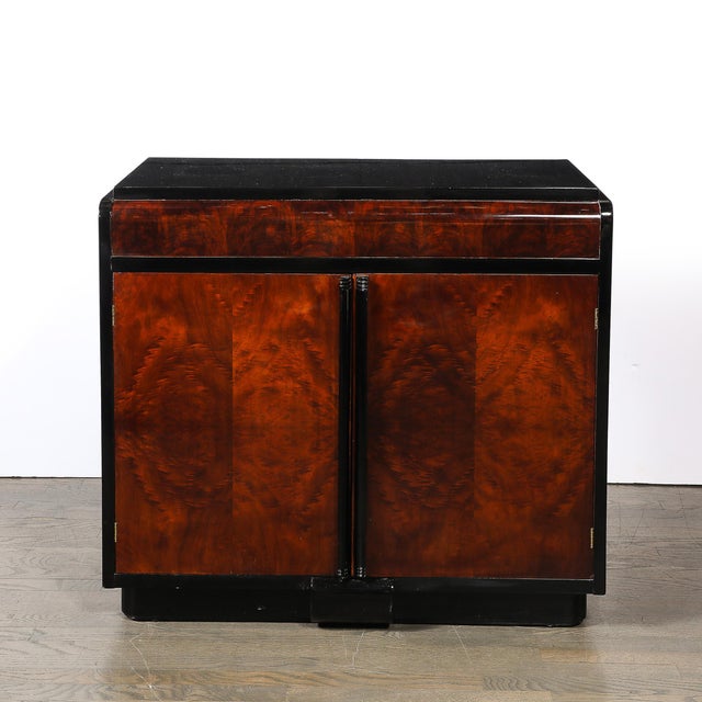 Art Deco Art Deco Machine Age Waterfall Front Book-Matched Walnut & Black Lacquer Cabinet For Sale - Image 3 of 18