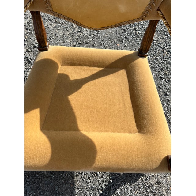Vintage French Regence Gold Velvet Armchair With Embroidered Crest & Damask Back For Sale - Image 12 of 14
