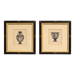 Pair of Neoclassical Engravings of Greek Vases in Custom Black & Gilt Frames For Sale