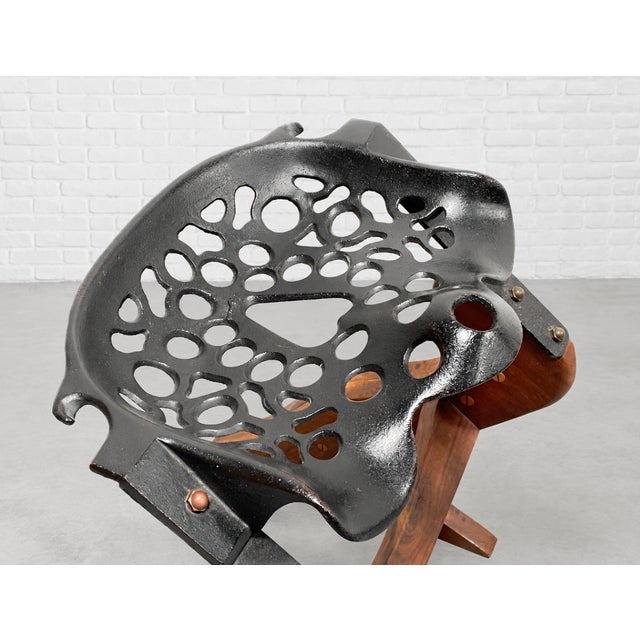 Studio Made Handcrafted Solid Walnut + Cast Iron Tractor Seat Stool / Chair For Sale In New York - Image 6 of 10
