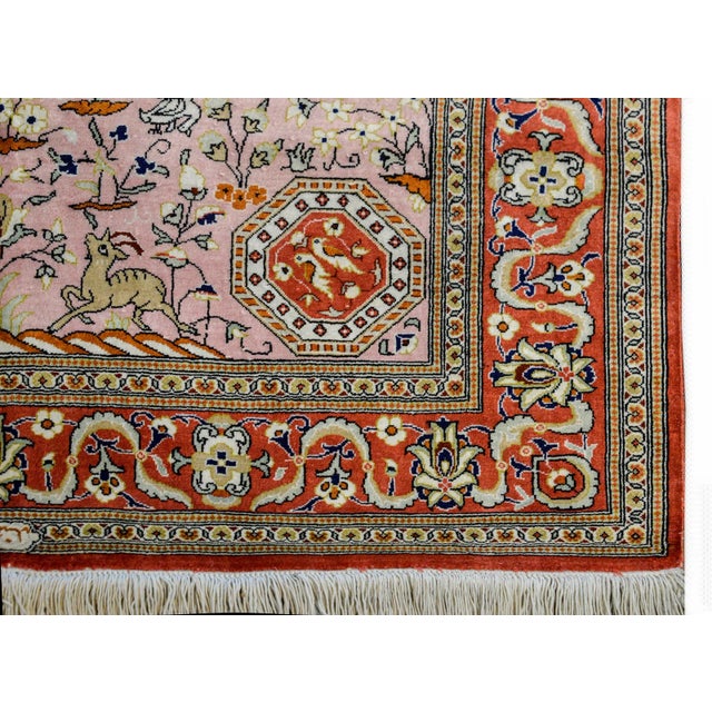 Rose 1980s Vintage Qum Silk Rug For Sale - Image 8 of 11