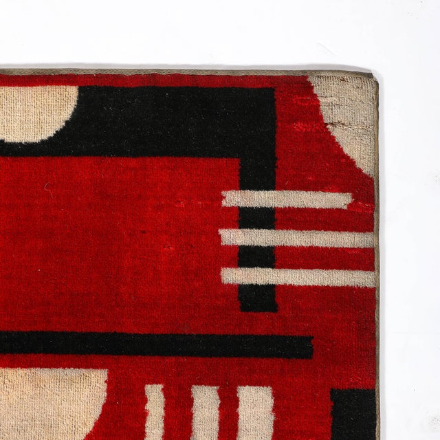 Art Deco Documented Art Deco Machine Age Black, White, & Red Cubist Tapestry For Sale - Image 3 of 14