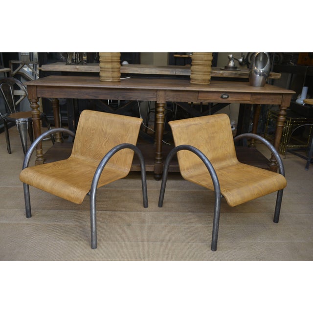 Vintage Design Armchairs in Metal and Wood, 1950, Set of 2 For Sale - Image 12 of 12