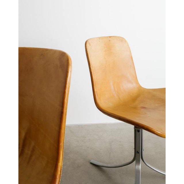 1990s Danish Modern PK-9 Chairs in Steel & Original Tan Leather by Poul Kjaerholm for Fritz Hansen, 1995, Set of 4 For Sale - Image 5 of 9