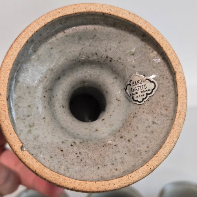 Otagiri Company Mid 20th Century Otagiri Mid Century Modern Blue Floral Stoneware Chalice Pedestal Goblets Wine Glasses - Set of 5 For Sale - Image 4 of 9