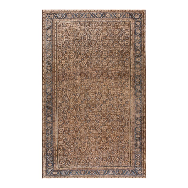 Spectacular Brown-Sienna Bakcground With Allover Pattern Antique Persian Bakshaish Rug For Sale