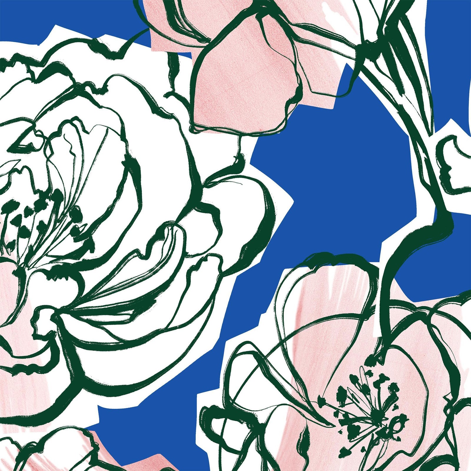 Soicher Marin Floral Wash Wallpaper in Blue - 3 Panels | Chairish