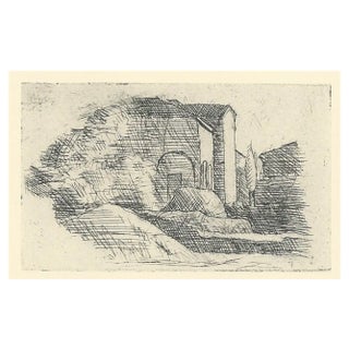 Morandi, House with Porch and Cypress, 1957, Paper For Sale