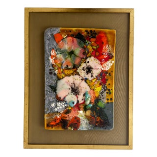 French Multicolored Glazed Ceramic Tile on Wood Panel by Henri Plisson, 20th Century For Sale
