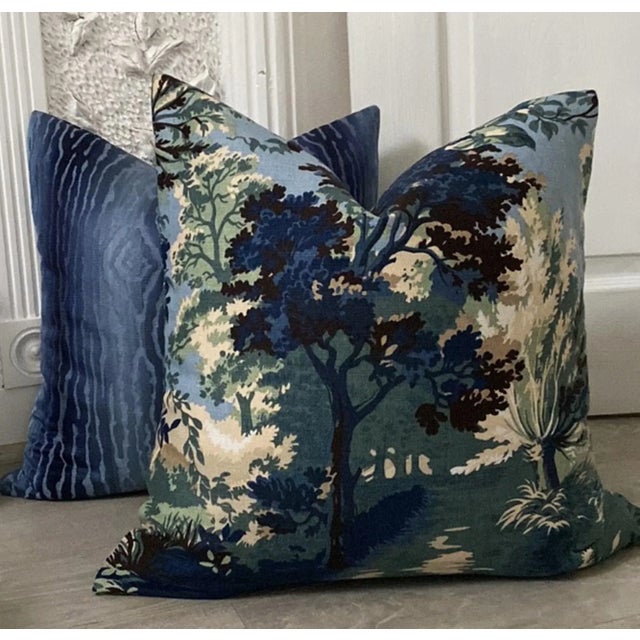 Thibaut Navy & Teal Lincoln Toile 22" Down Pillows - a Pair For Sale - Image 6 of 6