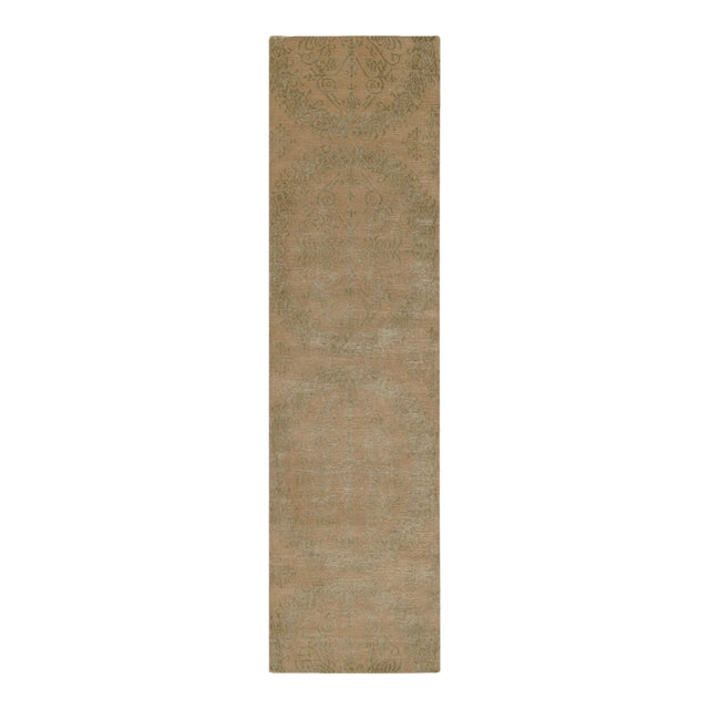 Rug & Kilim’s European Style Runner Rug in Gold With Floral Medallions “Catana” For Sale