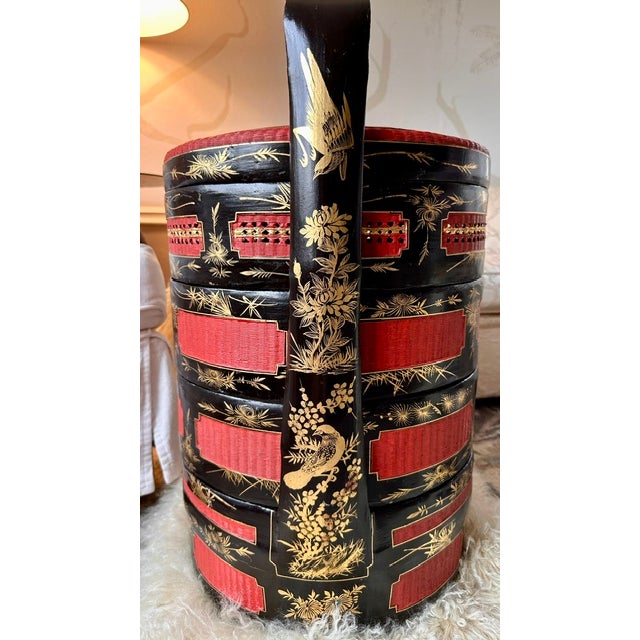 Antique Hand-Woven Chinese Wedding Basket With Lacquered Layers For Sale - Image 10 of 18