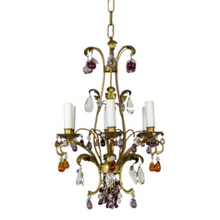1940s Gilt Purple & Amber Fruit Crystal Chandelier For Sale