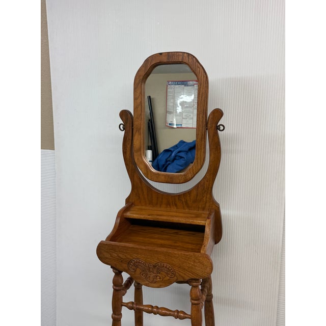 1960s Pulaski Furniture Vintage Oak Shaving Stand For Sale - Image 5 of 12