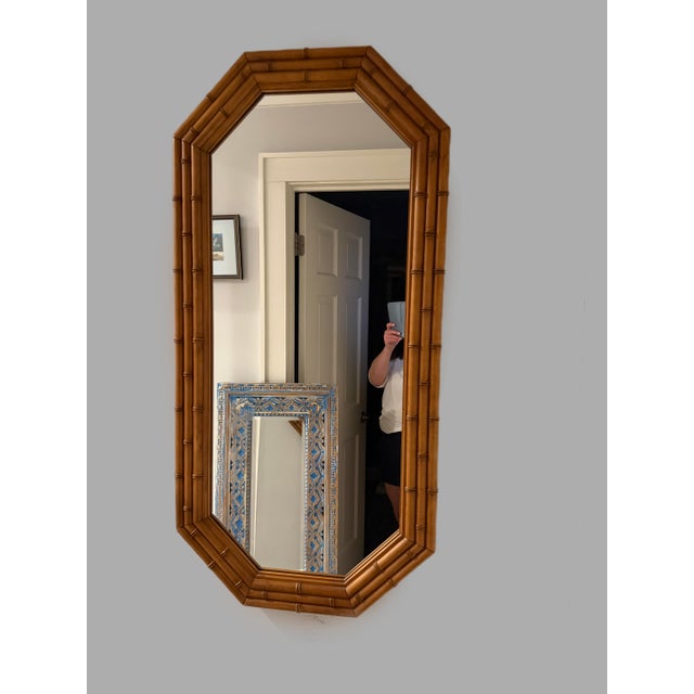 Mid 20th Century Pair of Faux Bamboo Octagonal Mirrors — 48” Tall Pair For Sale - Image 5 of 12