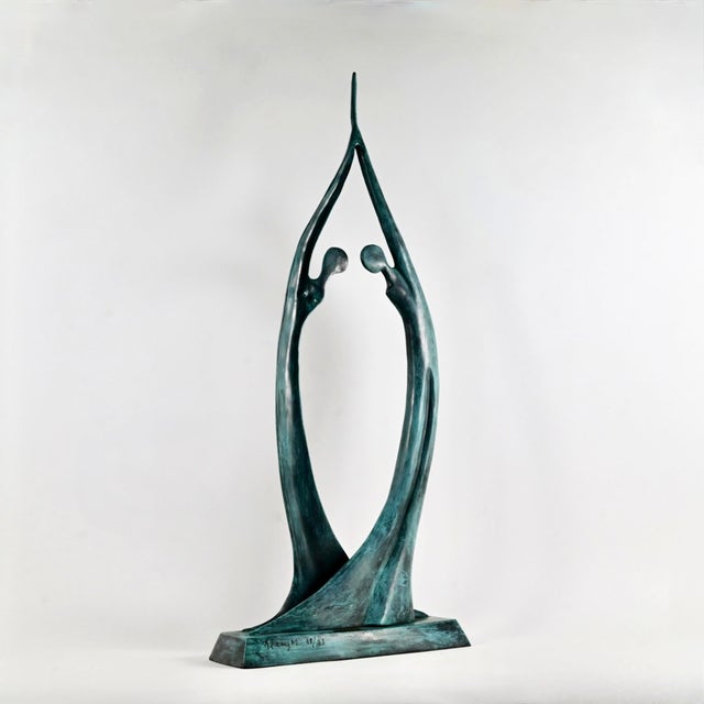 Metal Vintage Jose Almanzor (Mexican) Sculpture in Verdigris Bronze of Embracing Lovers, Edition 30/30 For Sale - Image 7 of 10