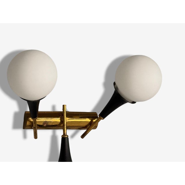 1950s Stilnovo, Italian Mid-Century Modern, Brass, Glass, Three Light Sconce, 1950s Unwired For Sale - Image 5 of 6