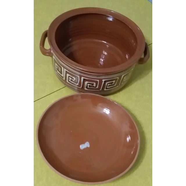 Rustic Vintage Romania Redware Covered Dish For Sale - Image 3 of 6