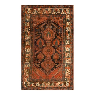 1930s Blue Navy Medallion Tribal Antique W. Persian Kurdish Rug 4' X 6'6" Knotted Wool Carpet For Sale
