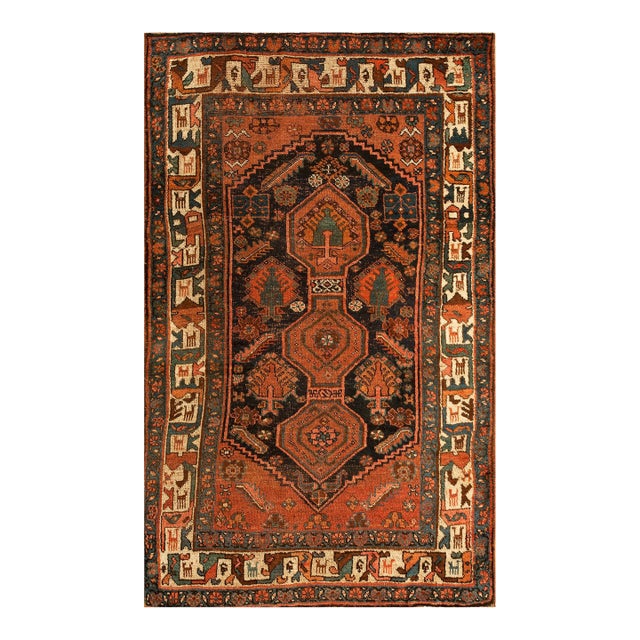 1930s Blue Navy Medallion Tribal Antique W. Persian Kurdish Rug 4' X 6'6" Knotted Wool Carpet For Sale