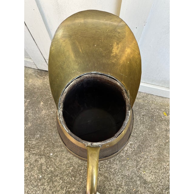Late 19th Century Antique Large French Country Oak Pitcher Brass Band Wine Barrel Umbrella Stand For Sale In New York - Image 6 of 8