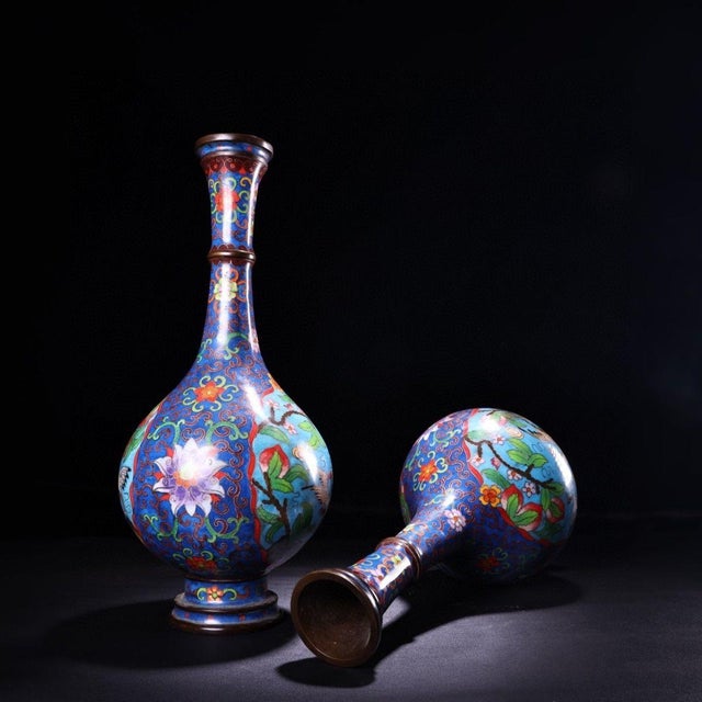 Dimensions (Each): Height 42cm (16.54") x Diameter 17cm (6.69") Material: Copper body with cloisonné enamel (Jingtai Lan)...