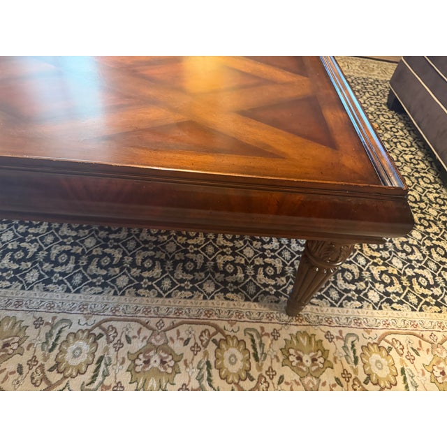 Vintage Regency Style Mahogany Parquetry Coffee Table With Flame Mahogany Apron For Sale - Image 10 of 15