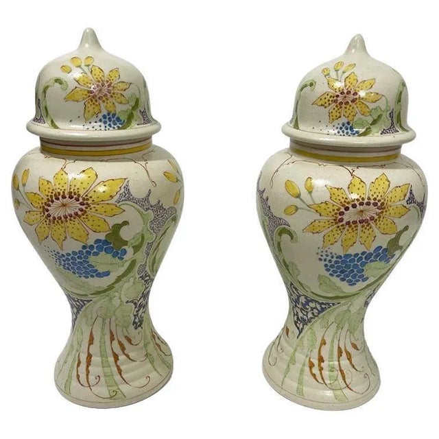 Dutch Lidded Vases from Ivora Gouda Pottery, 1915, Set of 2 For Sale - Image 9 of 9