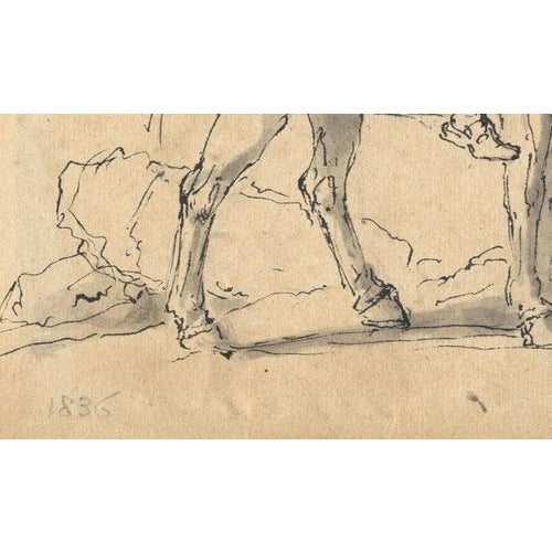 John White Abbott, Peasant Family & Rider by a Tree, 1836 Ink & Wash Drawing For Sale - Image 4 of 7