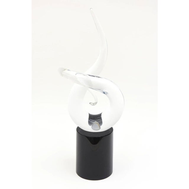 Modern Vintage Murano Signed Twisted Hand Blown Glass Sculpture by Renatro Anatro in Clear and Black For Sale - Image 3 of 10