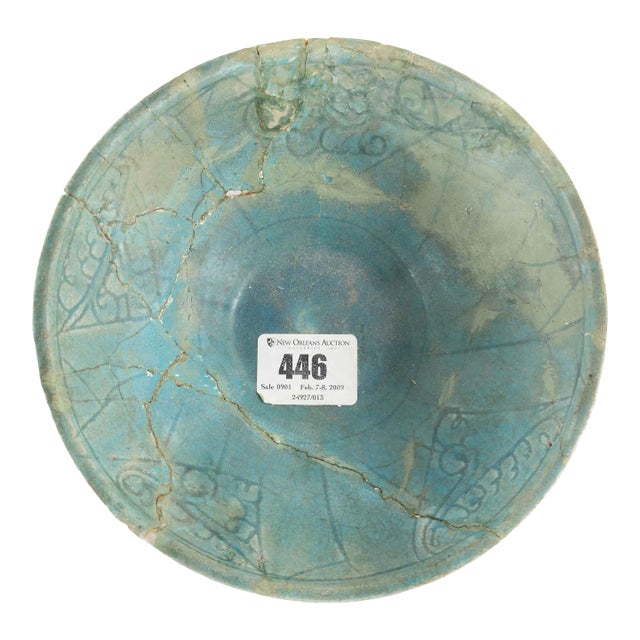 Early Persian Turquoise Green Kashan Bowl For Sale