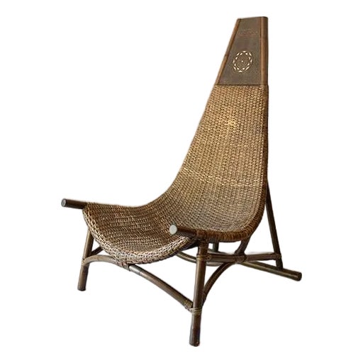 1960s MId-Century Modern Scorpion Wicker and Bamboo Lounge Chair For Sale