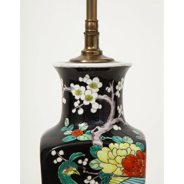 Chinese Porcelain Black Ground Vase mounted as a Lamp, Qing Dynasty For Sale In New York - Image 6 of 9