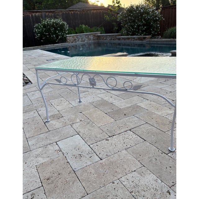 Vintage Woodard Style Chantilly Rose Wrought Iron & Glass Coffee Table Outdoor Furniture For Sale - Image 11 of 12