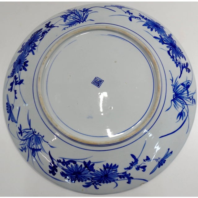 Ceramic Early 20th Century Large Hand-Painted Blue and White Chinese Plate For Sale - Image 7 of 11