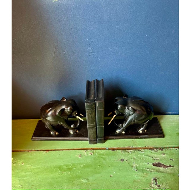 Vintage Ebony Elephant Bookends, 1950, Set of 2, in Good conditions. Designed 1920 to 1949