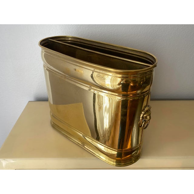 Metal 1970s Brass Lion Motif Magazine Holder For Sale - Image 7 of 11