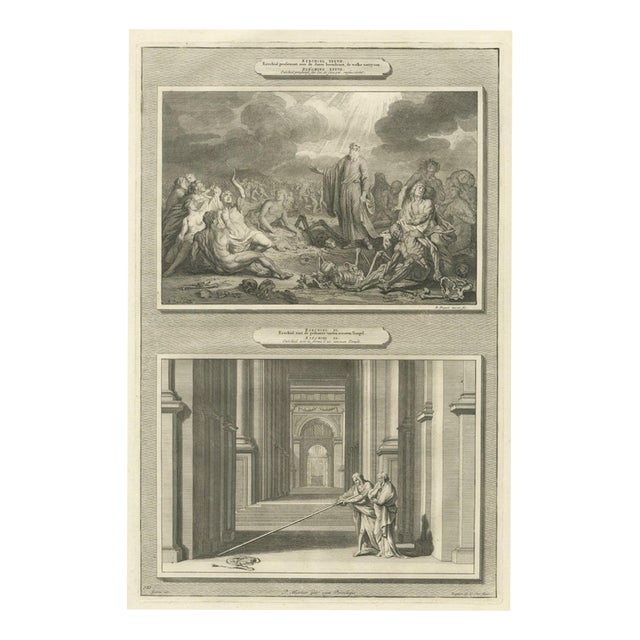 Pieter Mortier, Ezekiel in the Valley of Dry Bones and the New Temple, 1700, Engraving For Sale