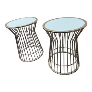 Chrome End Tables Cage Milky Glass Tops For Sale