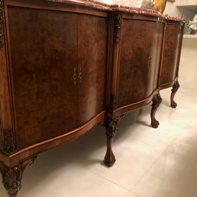 1990s Traditional Italian Cherry Wood With Rojo Bilbao Marble Top Buffet For Sale - Image 11 of 12