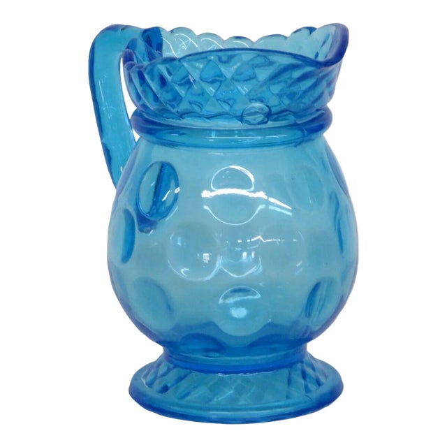 Optic Dot Pattern Blue Glass Small Creamer Pitcher For Sale