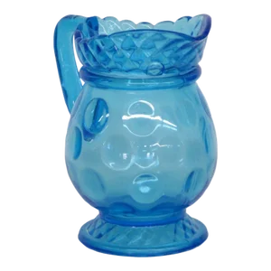 Optic Dot Pattern Blue Glass Small Creamer Pitcher