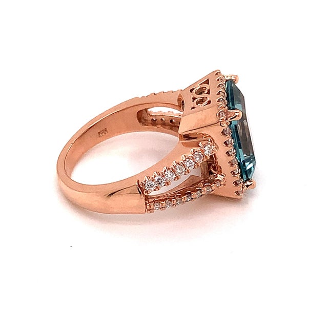 Diamond Aquamarine Ring 14k Gold 6.25 TCW Certified For Sale - Image 4 of 13